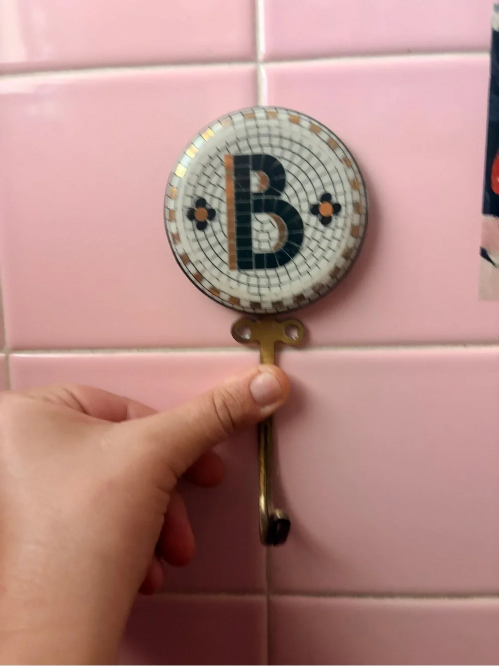 Anthropologie Mosaic 'B' Ceramic Wall Hook in Black, Brown, White